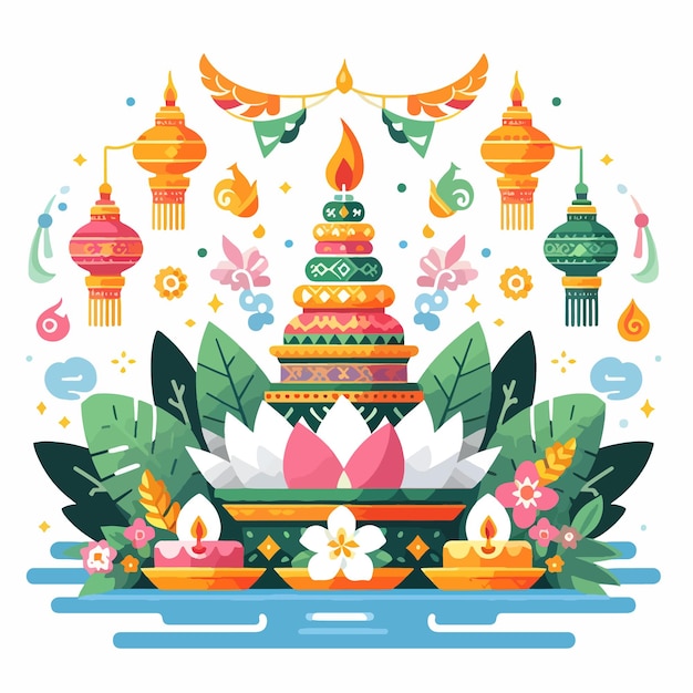 Vector loy krathong festival flat vector illustration background