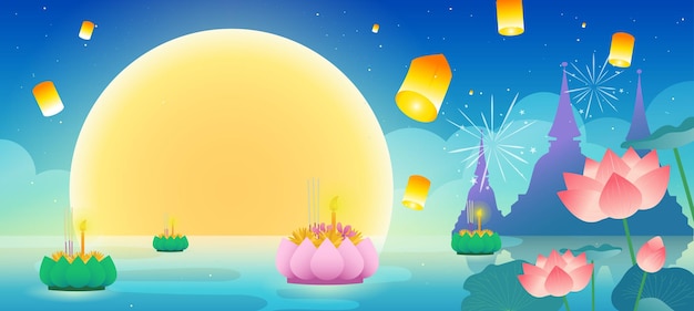 Loy Krathong festival template background vector