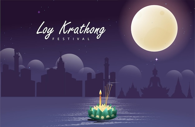 Loy krathong Festival Travel Thailand Poster Design Background Vector Illustration.