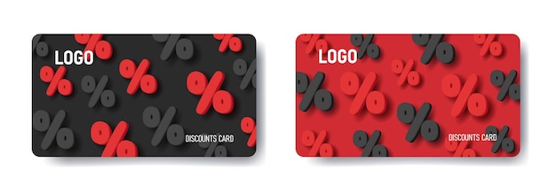 Loyalty card template with volume 3d percent signs in red and black colors