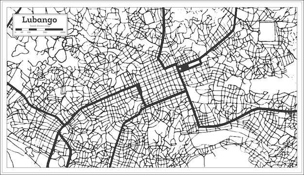 Lubango Angola City Map in Black and White Color in Retro Style Isolated on White