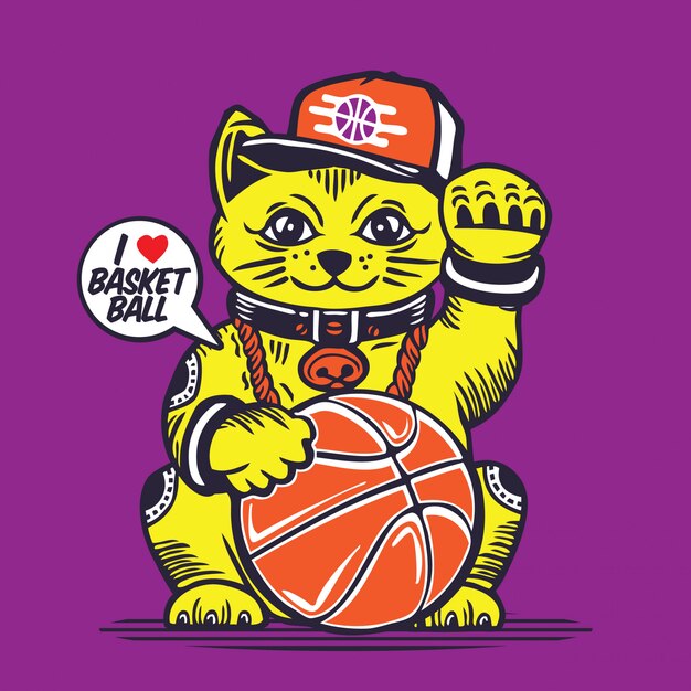 Vector lucky fortune cat basket ball character design