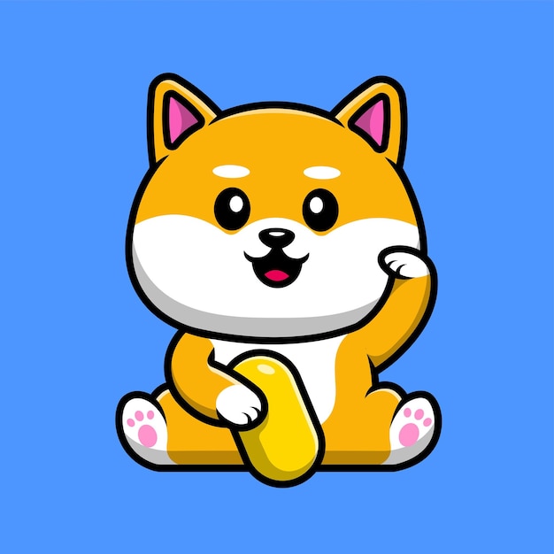 Lucky Shiba Inu Holding Gold Cartoon Vector Icon Illustration