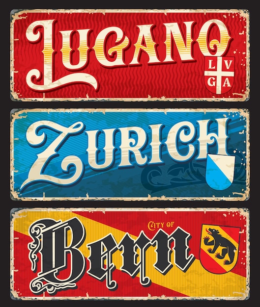 Lugano Bern Zurich Swiss city plates stickers