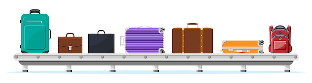 Luggage Carousel Against Airport Window With Taking Off Plane Conveyor Belt With Passenger Luggage