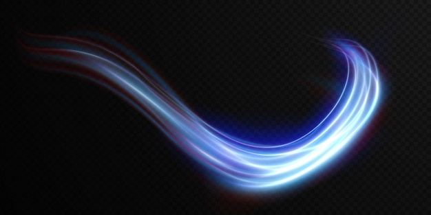 Luminous blue wavy line of light on a transparent background neon light electric light