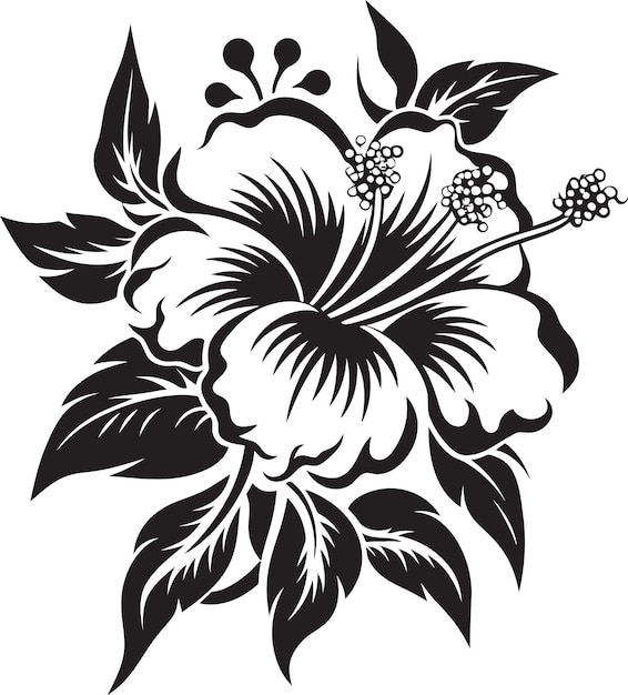 Luminous Tropic Canvas Vectorized Tropical EleganceInkbrush Orchid Symphony Black Floral Vector