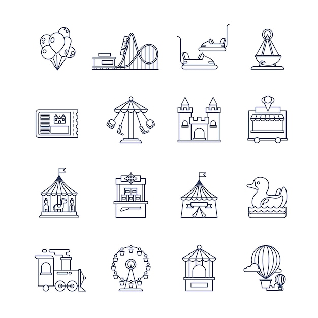 Luna park amusement line icons