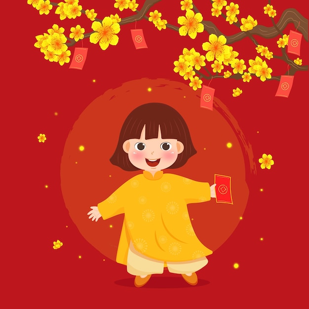 Lunar New Year kid in traditional clothes