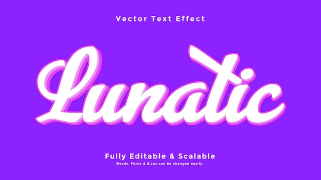 Lunatic 3d text effect vector