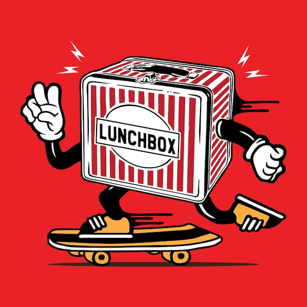 Lunch Box Skater Mascot Vector Skateboarding Character Design