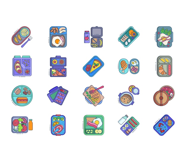 Lunchbox and container icon set