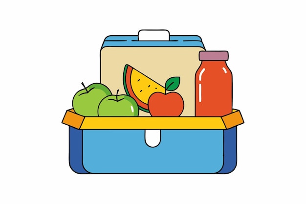 Vector lunchbox essentials sandwiches fruits and juice boxes vector illustration cartoon clipart