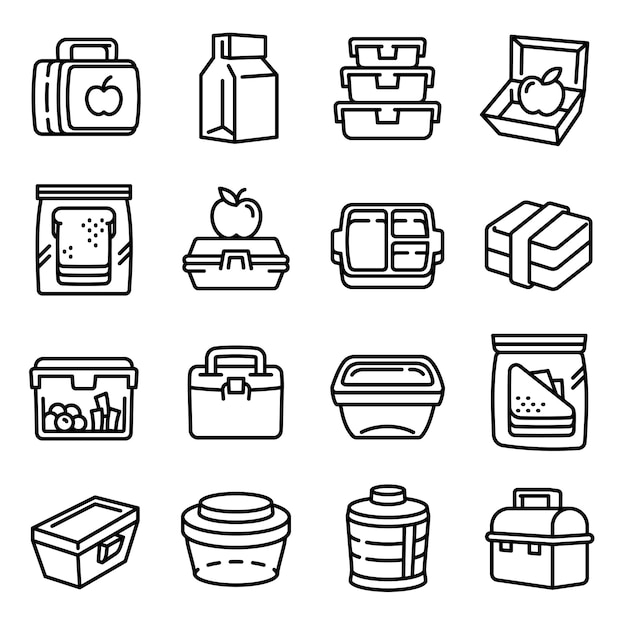 Lunchbox icons set, outline style