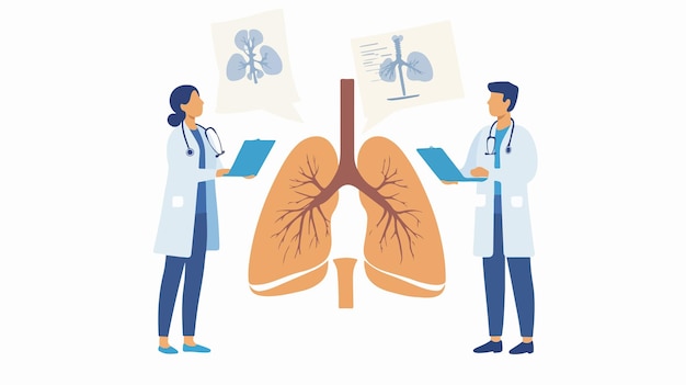 Vector lung cancer diagnosis medical professionals examining patient