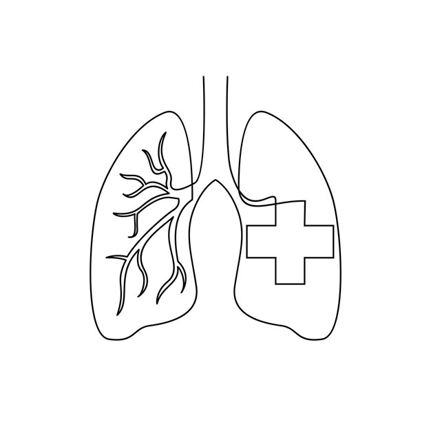 lung single line illustration drawing