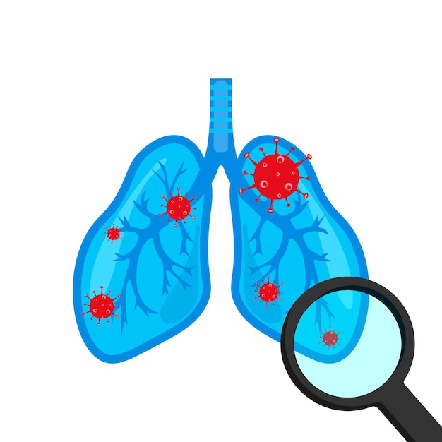 Lungs affected by cancer look through a magnifying glass