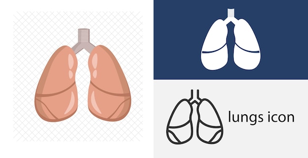 Lungs isolated flat icon solid and line lung design element