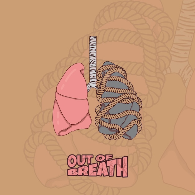 Lungs vector illustration with roped in other lung design which means shortness of breath