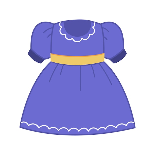 Lush dress with blue lantern sleeves Summer clothes for kids girls Vector illustration of clothes