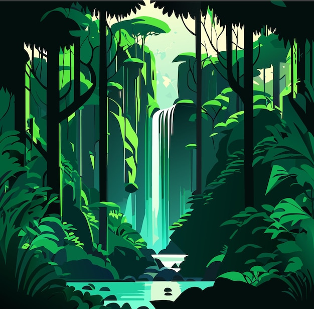 Lush Emerald Forest Towering Trees and Hidden Waterfall