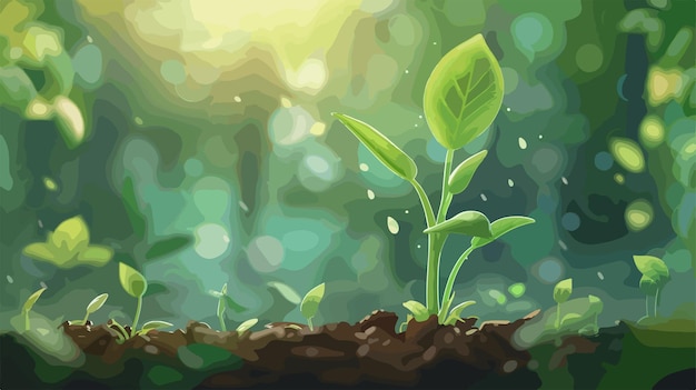 Vector lush green seedling growing in beautiful outdoor garden vector style image