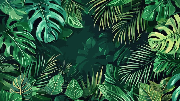 Lush Green Tropical Leaves Horizontal Background for Design Projects