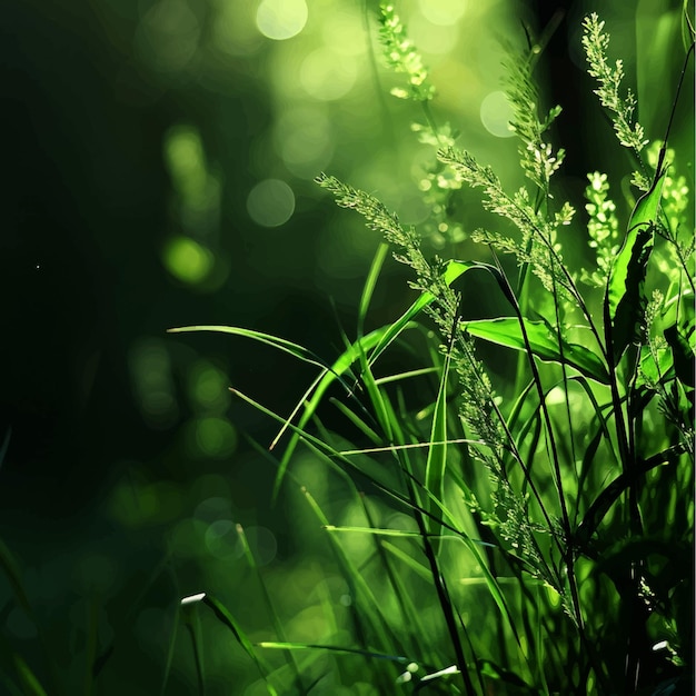 Vector lush lawn environmental rain wet bokeh shiny drop growth meadow sunlight springtime ecology f