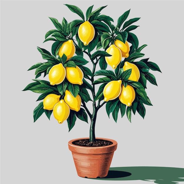 Lush Potted Lemon Tree Vibrant Botanical Art