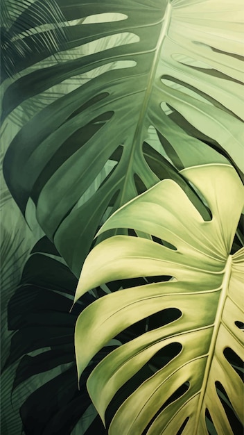 Vector lush tropical monstera leaves background