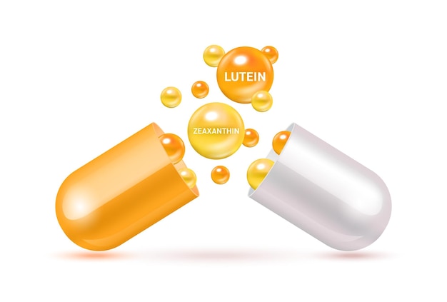 Lutein Zeaxanthin medicine capsule Vitamin with Chemical formula from marigold to nourish eye