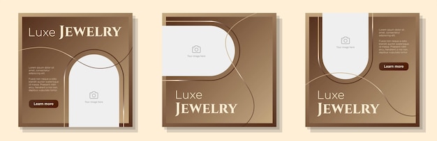 Luxe jewelry social media post banner set jewellery business advertisement concept necklace ring