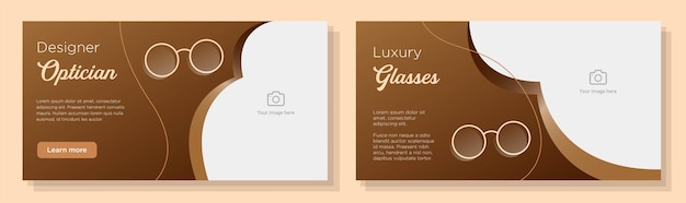 Luxe optician banner template set, glasses store advertisement sign, optical shop horizontal ad