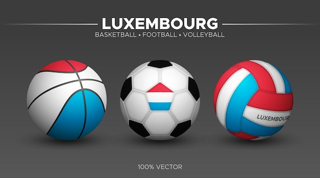 Vector luxembourg flag basketball football volleyball balls mockup 3d vector sport illustration isolated