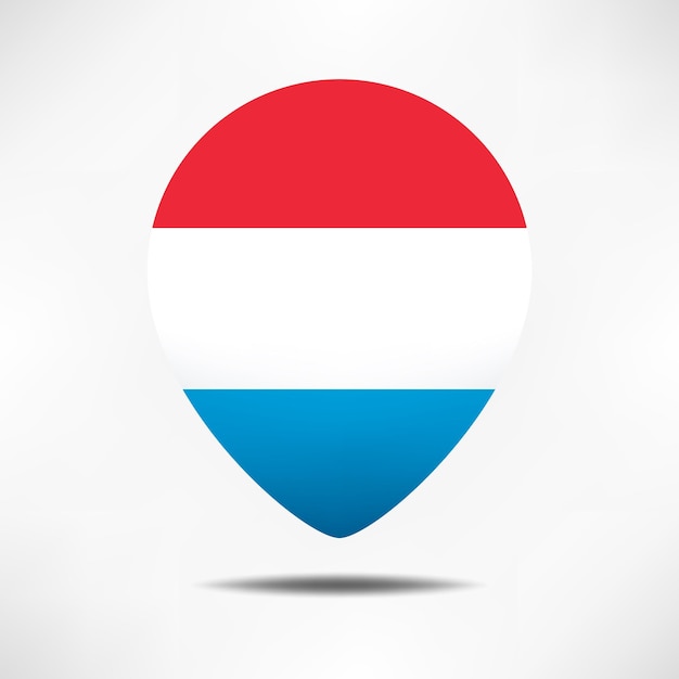 Luxembourg map pointers flag with shadow Pin flag