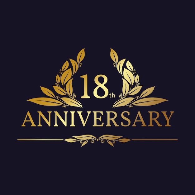 Luxurious 18th anniversary logo with golden ornaments