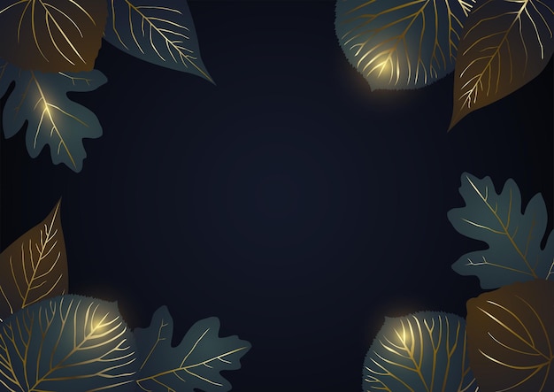 Luxurious abstract leaves with golden lines