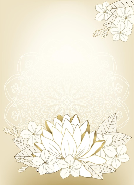 Luxurious background with gold contour lotus and mandala. Background for greeting cards, etc.