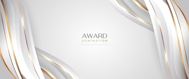 Luxurious and Elegant White and Gold Wavy Background with Golden Lines and Glowing Light Can be Used for Award Banner Card Nomination Ceremony Formal Invitation or Certificate Design