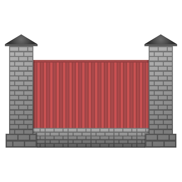 Luxurious fence Large metal fence with brick foundation Vector