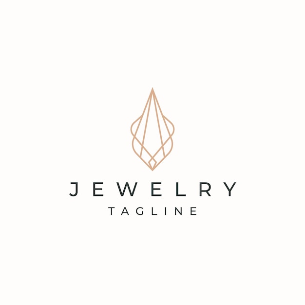 Luxurious jewelry with line art style logo icon design template Elegant gold flat vector