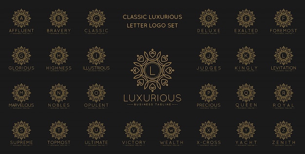 Luxurious Letter Logo Set with classic line art ornament style 