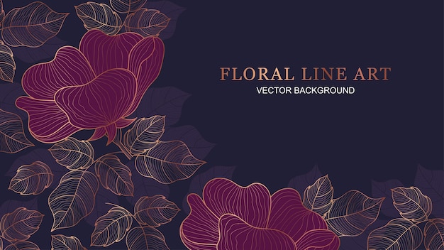 Luxurious peony flower line art background Vintage vector illustration