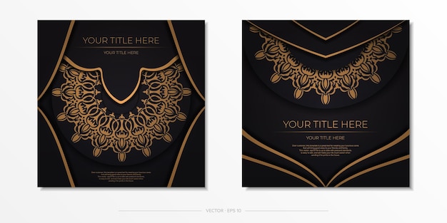 Luxurious postcard in black with vintage ornament Invitation card design with mandala patterns