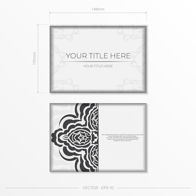 Luxurious Postcard Template White colors with Indian patterns Vector Printready invitation design with mandala ornament