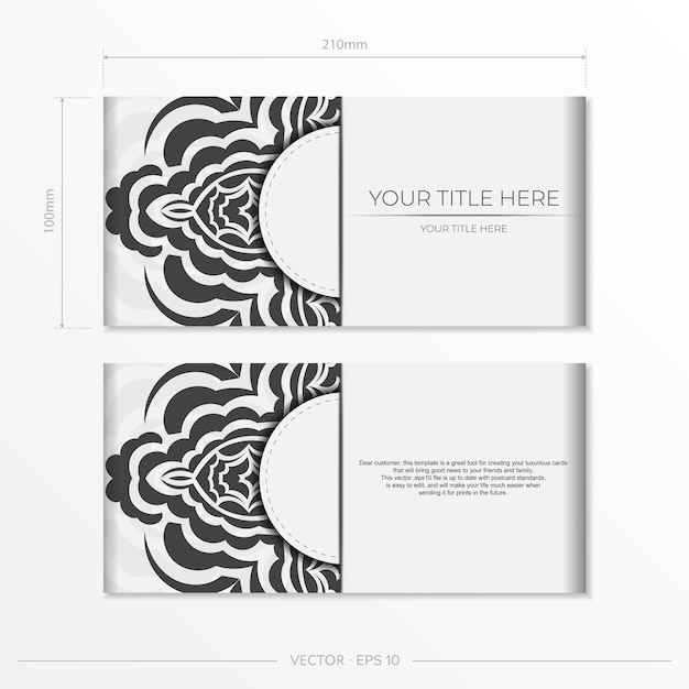 Vector luxurious preparing postcards white colors with indian patterns vector template for print design of invitation card with mandala ornament