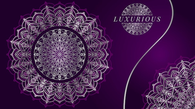 luxurious silver foil mandala art decoration with an elegant purple background