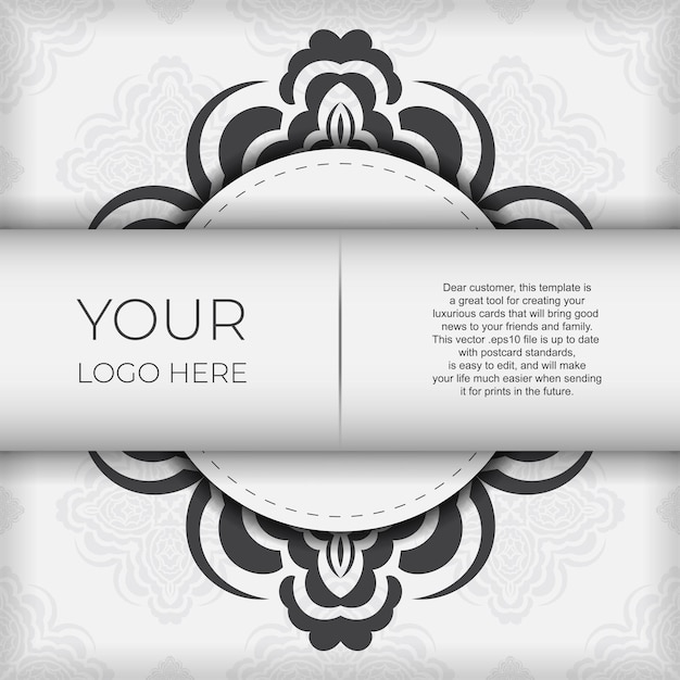 Luxurious vector postcard White colors with Indian ornaments Invitation card design with mandala patterns