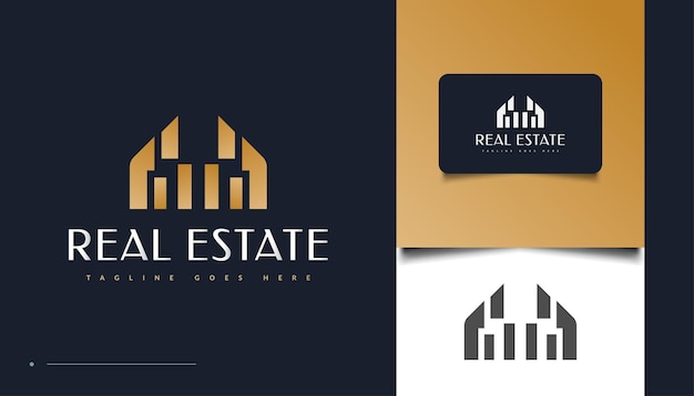 Luxury Abstract Gold Real Estate Logo Design. Construction, Architecture or Building Logo Design