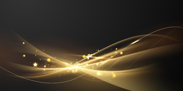 Luxury abstract golden light effect design vector illustration with glittering stars on black background